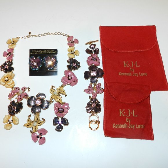 Stunning Floral Enamel Necklace, Bracelet And Earrings For Garden Party By Kenne